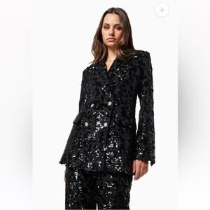 elliatt carla black all over sequin double breasted blazer suit jacket small new